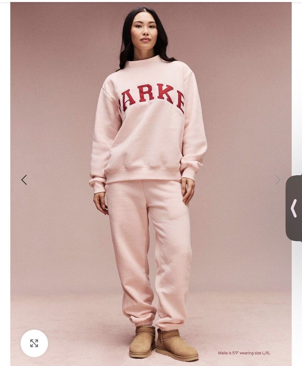 NWT Parke 2026 Valentines Day Heart Varsity Mockneck Sweatshirt Peony Size L/XL